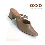 OXXOรองเท้าแฟชั่น หน้าเรียว หุ้มหัว เปิดหลัง รองเท้าหัวแหลม สูง2.5นิ้ว วัสดุหนังพียู หนังนิ่ม ใส่สบาย FF3086