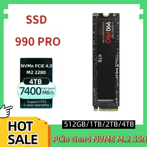 New 990 PRO 1TB/2TB/4TB NVMe M.2 SSD, PCIe Gen4, 7450MB/s Read, Blazing-Fast Game Loads for Laptops 