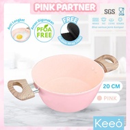 PROMO KEEO 20 CM PANCI CASSEROLE PAN ANTI LENGKET MARBLE GRANIT 2 GAGANG PINK | COD