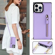 For iPhone 14 Pro Max iPhone 13 Pro Max mini 12 Pro iphone 11 XS XR X 7/8 Plus SE 2022 SE 2 Case Crossbody Wallet Leather Card Holder Zipper Purse Kickstand Detachable Shoulder Strap Lanyard Square Corners Case Protective Cover