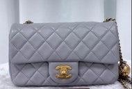 Chanel CF classic flap 大mini 淡灰色羊皮金球鏈條包