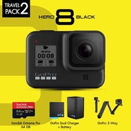 Gopro Hero 8 Black Travel Pack 2 Dual Charer + Battery, Gopro 3 Way, Sandisk Extreme Pro 64GB ประกันศูนย์