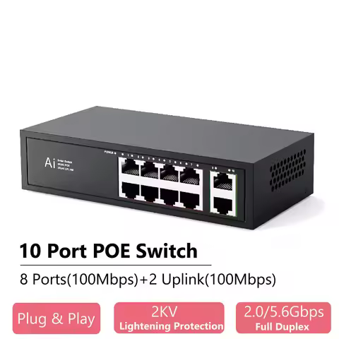 Ienron POE Switch 6/10 Ports 100Mbps Ethernet Switch POE ieee802.3af/at Network Switch Ethernet For 