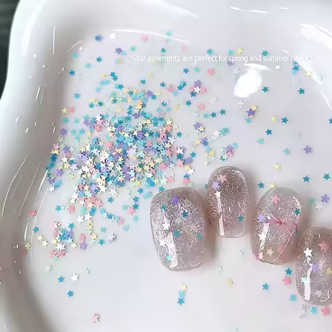 5g Star-Shaped Nail Glitter Set in Pastel Galaxy Colors, Assorted Star Confetti for Manicure & Craft