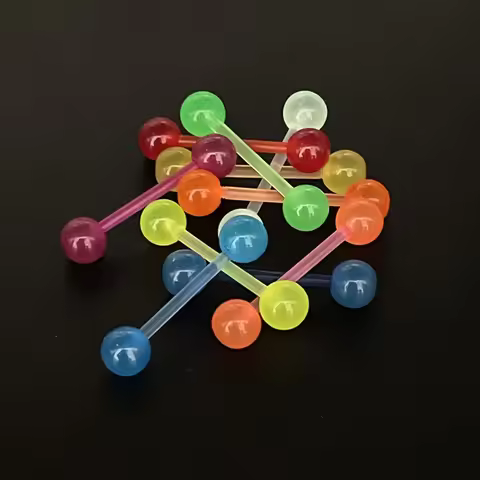 12pcs 14G Glow in the Dark Tongue Piercing Barbells 14mm, Colorful Y2K Plastic, Hypoallergenic Body 