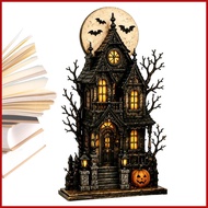 Halloween Table Sign Handmade Haunted House Block Halloween Wooden Block Table Sign Decor for Indoor