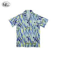 G&G ชุดนอน เสื้อแขนสั้นคอปก กางเกงขายาว ผ้าไหมอิตาลี ลายพลาง EN4P010 สีเหลือง (YE)