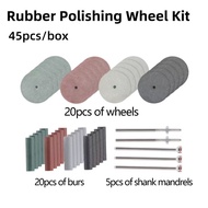 45Pcs Dental Rubber Polishing Wheel Set 2.35mm Shank Lab Grinding Polishing Bur Kit for Metal Workpi