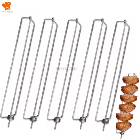 5Pack Wing Rails for Grilling Chicken Wings Stainless Steel Chicken Wing BBQ Fork BBQ Grilling Tool 