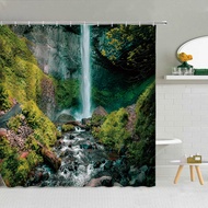 codNatural Scenery Shower Curtain Waterfall Green Plants Flowers Garden Landscape Bathroom Decoratio