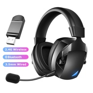 2.4Ghz Wireless Bluetooth Headphones 3.5mm Wired PC Gamer Headset for PS5 PS4 with Mic Over-Ear Surr