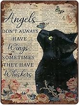 Angels Don't Always Have Wings Sometimes They Have Whiskers Tin Sign Vintage Floral Black Cat Cat Lo