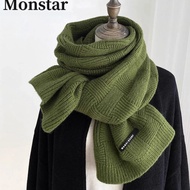Autumn Solid Color Wool Knitted Jacquard Scarf Men Women Outdoor Warmth 51117