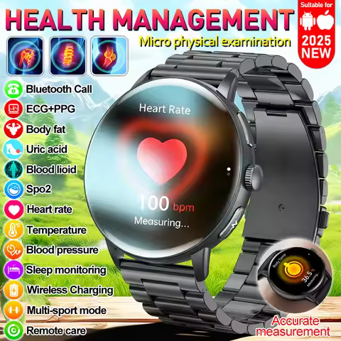 2026 New physical health Analysis Uric Acid Smart Watch Body Fat ECG+PPG BP Blood Oxygen HD Clock BT