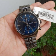 Fossil FS4786 Townsman Chronograph Index Marker Blue Dial Fixed Bezel Smoke Ion-Plated Bracelet Men's Watch
