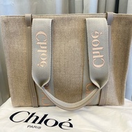 CHLOE 蔻依 Woody tote bag 帆布托特包（中號）
