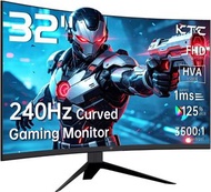 KTC 32 吋 240Hz 曲面遊戲顯示器,1080P 曲面顯示器 1ms H32S17F 1500R,自適應同步,HDR10,125%sRGB,HDMI 2.0 x2 & DP1.4 x1,VES