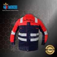 Wearpack safety semi jaket full scotlite navy merah/seragam kerja/wiker/baju safety