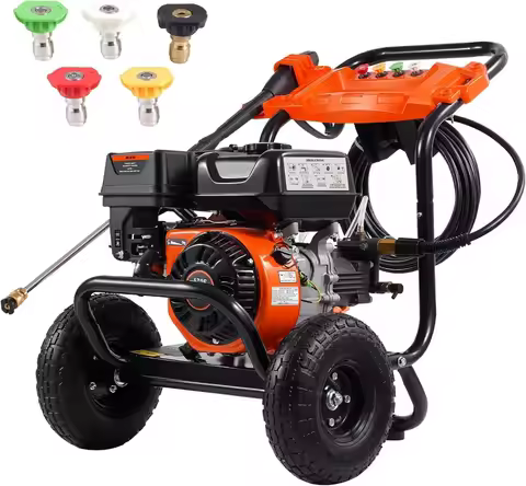 3500 PSI Gas Pressure Washer 2.6 GPM with Aluminum Pump, 5 Nozzles for Cars, Driveways, Patios