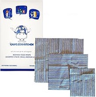 Gaia's Eco Kitchen Beeswax Wraps | Eco-Friendly Reusable Food Wrap | All-Natural Food Storage | Zero Waste Wax Paper | Assorted Pack of 3 Sizes (S, M, L), Cotton, Blue and White