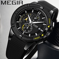 MEGIR Men Calendar Chronograph Waterproof Sport Watch Male Clock Rubber Military Army Man Wristwatch
