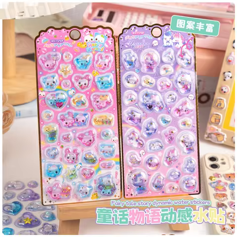 1-6pcs Cute Animal 3d Oil Filled Liquid Sticker Bunny Cat 3d Crystal Sticker Diy Notebook Sticker St
