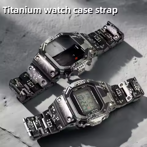 For Casio G-Shock DW5600 GMW5610 GMW-B5000 Titanium Case & Strap Mod Kit, Stainless Steel Metal Beze