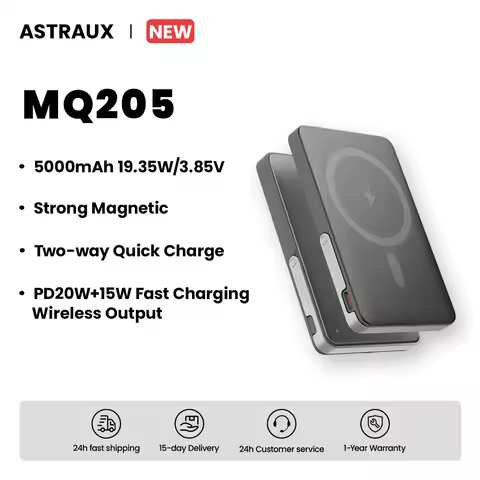 MQ205 ASTRAUX 5000mAh Strong Magnetic Thin Power Bank PD20W+15W Wireless Fast Charging Output Portab