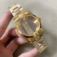 36MM PVD Gold Dog-tooth Bezel Watch Case + Strap Replace Watch Accessories for NH35/NH36/4R Movement