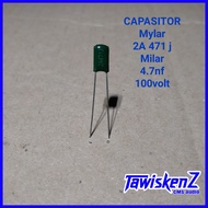 10PCS KAPASITOR MYLAR MILAR capasitor hijau 2A 471 J  470pf  5% 100V