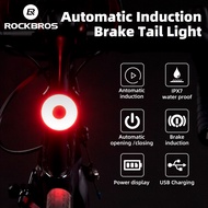ROCKBROS ไฟท้ายรถจักรยานแบบอัจฉริยะ,ไฟเดย์ไลท์ไฟเบรคอัตโนมัติกันน้ำชาร์จ USB รถจักรยานเสือภูเขาไฟท้ายจักรยาน