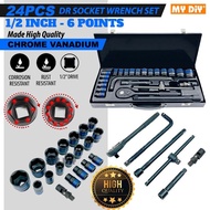 MYDIYHOMEDEPOT - 1/2" 24PCS DR SOCKET WRENCH SET - 6 POINT 24PCS DR BLACK SOCKET CR-V BOX SOCKET SPA
