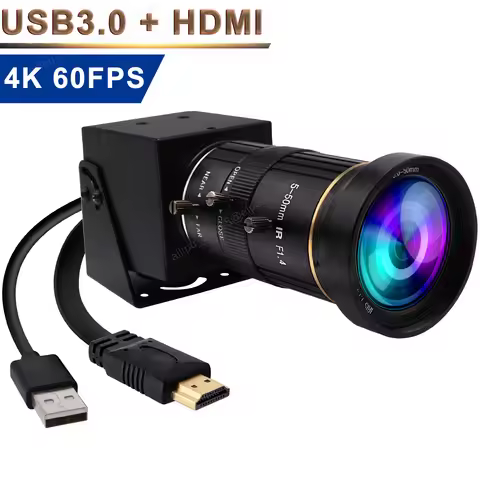 ELP 60FPS 4K USB 3.0 HDMI Camera with 5-50mm Manual 10X Zoom Lens IMX415 H.264 USB Security Webcam f
