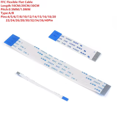 10PCS Flat Flexible Cable FFC FPC AWM 20624 80C 60V VW-1 FFC-0.5MM 1.0MM 4/5/6/8/10/12/14/16/18/20/2