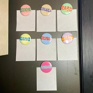 Retro Pastel Planner Refrigerator Magnet 4.4cm Set of 7 pcs Senin-Minggu Aesthetic Refrigerator Stic
