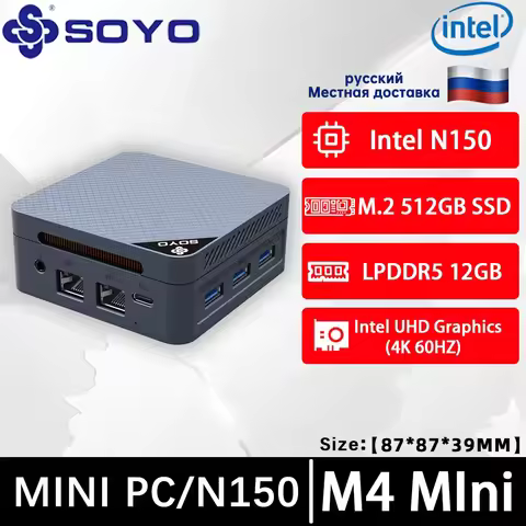 SOYO M4 MINI Mini PC Intel Twin Lake N150 Windows 11 Mini Gaming Compute 16GB DDR4 512GB SSD M.2 SSD