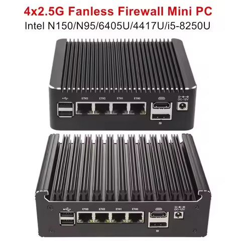 Topton Solid Fanless Firewall Mini PC Intel N150 N95 i5-8250U i3 Pentium 4417U 4x 2.5G NICs NVMe pfS