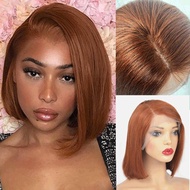 Wig Rambut Manusia 100% Asli Model Bob Warna Oranye