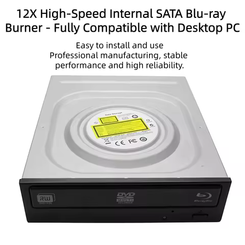LJIAL Internal Blu-ray Burner Drive, 12X BD 16X DVD 48X CD Writer, SATA BD-RE for Windows 7/8/10/11 