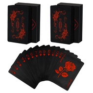 Joyoldelf Black Playing Cards with Rose Pattern, 2pcs Deck of Cards, PVC Plastic & Waterproof Playin