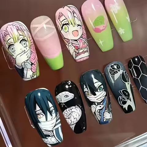 Kanroji Mitsuri X Iguro Obanai Press-on Nails Demon Slayer: Kimetsu No Yaiba Cute Cartoon Creativity