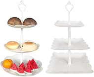 3 Tier Plastic Cupcake Stand Set, Round Square Fruit Candy Buffet Cookie Table Display Tree Tower Tr