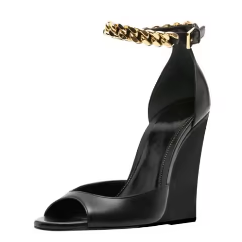 SHOFOO shoes Fashionable women's high-heeled sandals. About 12cm heel height. Black wedge sandals. C