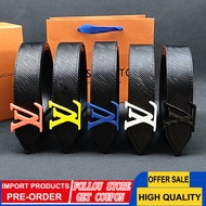 LV-3.8cm men's casual belt high quality cowhide leather belt zinc alloy ceramic spray-painted buckle