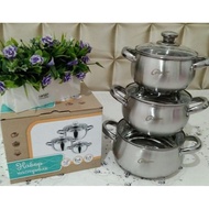 Calypso Pan Set 3 Pcs 16Cm 18Cm 20Cm Stainless Steel Glass Lid Pan ||