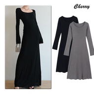 【READY STOCK】 CherryShop⭐Dress For Women Long Dress Korean Dress Summer Dress Slim Fit Black Dress S
