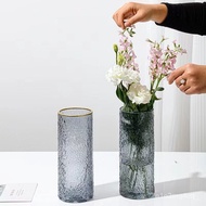 🚓Modern Minimalist Gold Painting Straight Glacier Pattern Glass Vase Flower Arrangement Vase Ornaments Lucky Bamboo Glas