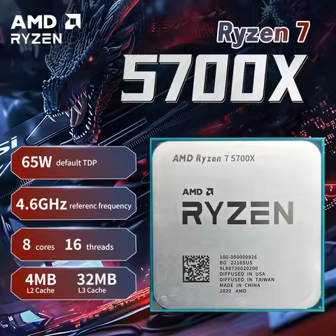 AMD Ryzen 7 5700X Gaming Processor 8-Core 16-Thread 3.4GHz 32M L3 7NM 65W AM4 B550 DDR4 - No Fan and