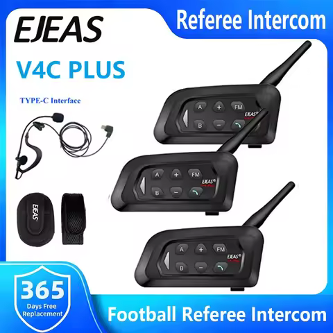 EJEAS V4C Plus Football Referee Bluetooth Intercom Headset For 4 User Full Duplex1500M Headphone Soc