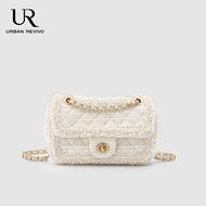 URBAN REVIVO Mini Quilted Chain Crossbody Bag Lightweight Raw Trim Quilted Flap Shoulder Bag